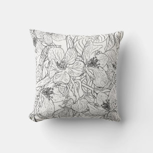 Elegant Cherry Blossom Flowers Black White Design Kussen