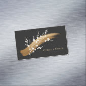 Elegant Cherry Blossom Gold Brushstroke Black Magnetisch Visitekaartje (Voorbeeld)