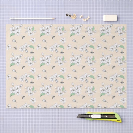 Elegant Cherry Blossom Honeybees Tissue Paper Tissuepapier (Craft)