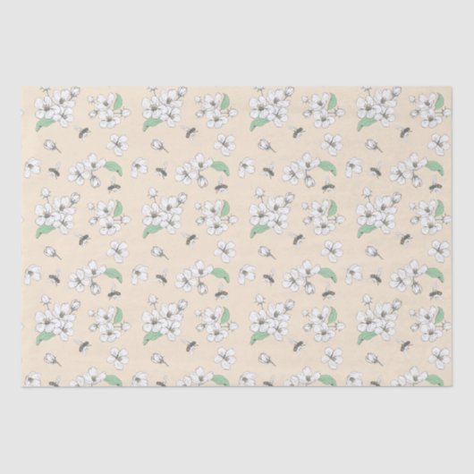 Elegant Cherry Blossom Honeybees Tissue Paper Tissuepapier (Voorkant)