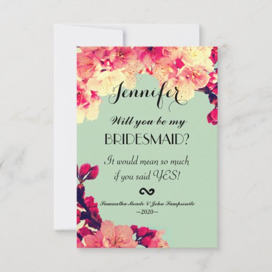 Elegant Cherry Blossom op Rustisch Blauwgroen Kaart (Voorkant)