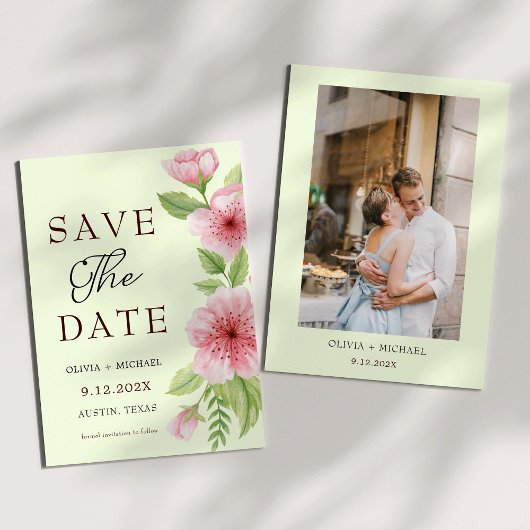 Elegant Cherry Blossom Pastel Bloemen Save the Dat Date