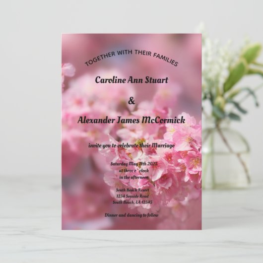 Elegant Cherry Blossom Photography Floral Wedding Kaart (Staand voorkant)