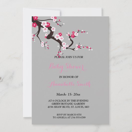 Elegant Cherry Blossom Pink floral Baby shower Kaart (Voorkant)