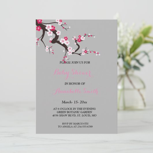 Elegant Cherry Blossom Pink floral Baby shower Kaart (Staand voorkant)
