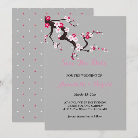 Elegant Cherry Blossom Pink floral save the date (Voorkant / Achterkant)