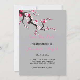 Elegant Cherry Blossom Pink floral save the date