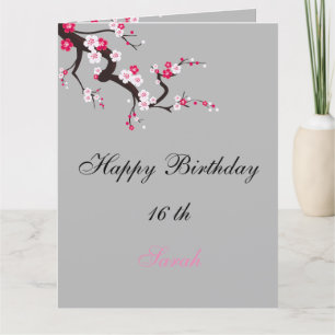 Elegant Cherry Blossom Pink White floral Birthday Kaart