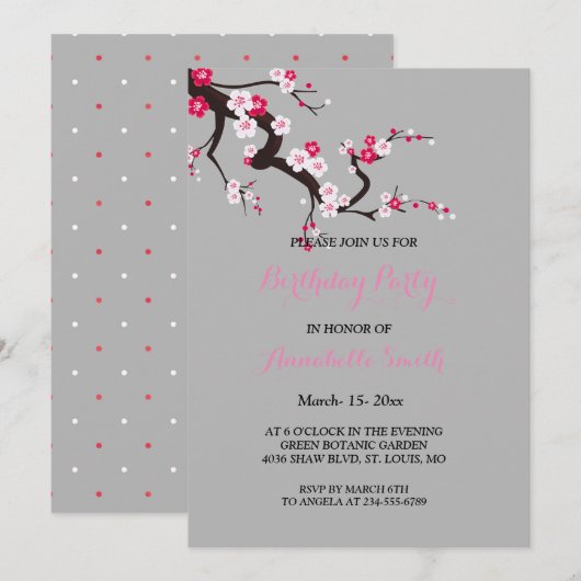 Elegant Cherry Blossom Pink White floral Birthday Kaart (Voorkant / Achterkant)