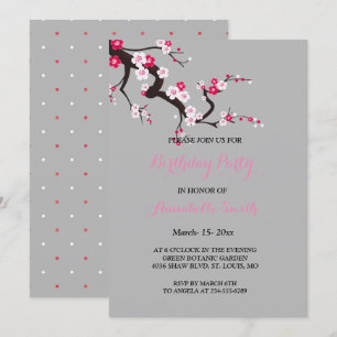 Elegant Cherry Blossom Pink White floral Birthday Kaart