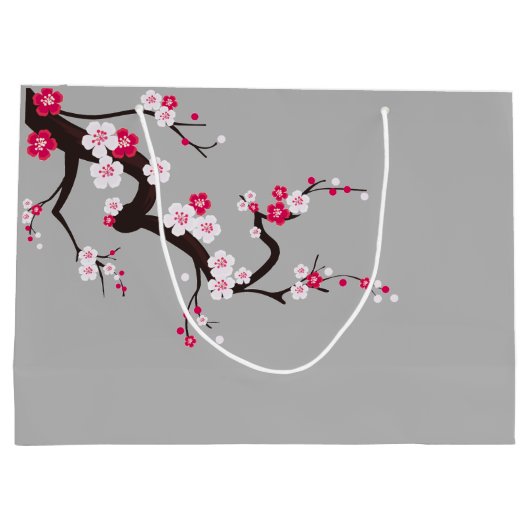 Elegant Cherry Blossom Pink White floral gift Groot Cadeauzakje (Achterkant)