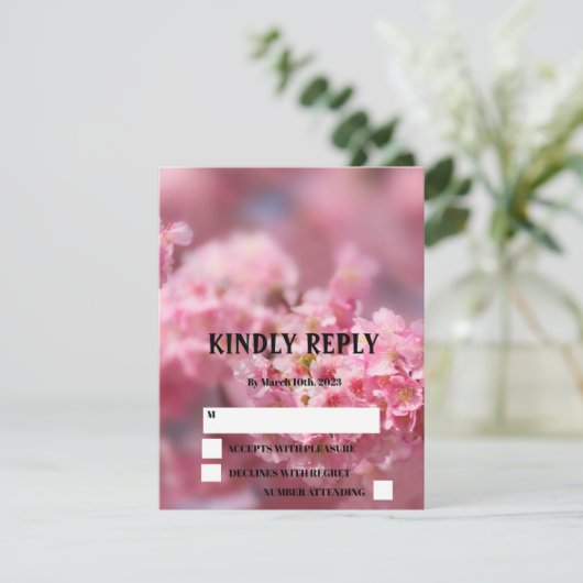 Elegant Cherry Blossom Sakura Floral Wedding RSVP Kaartje (Staand voorkant)