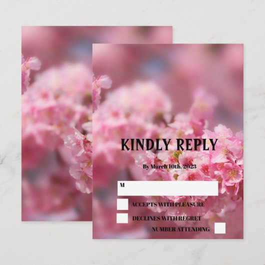 Elegant Cherry Blossom Sakura Floral Wedding RSVP Kaartje (Voorkant / Achterkant)