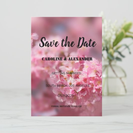 Elegant Cherry blossom Sakura Floral Wedding Save The Date (Staand voorkant)