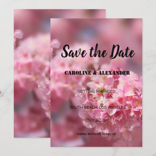 Elegant Cherry blossom Sakura Floral Wedding Save The Date (Voorkant / Achterkant)