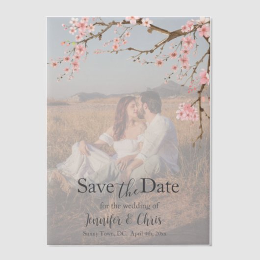 Elegant Cherry Blossom Save the Date Vellum Uitnodigingen (Voorkant)