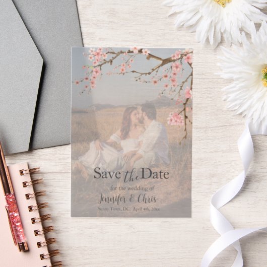 Elegant Cherry Blossom Save the Date Vellum Uitnodigingen (Huwelijk)