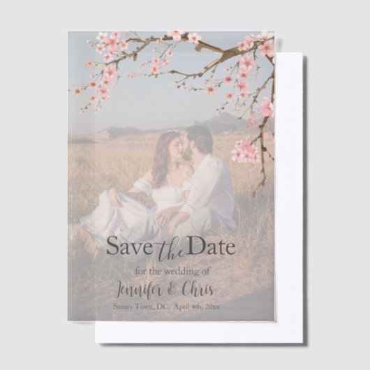 Elegant Cherry Blossom Save the Date Vellum Uitnodigingen (Offset)