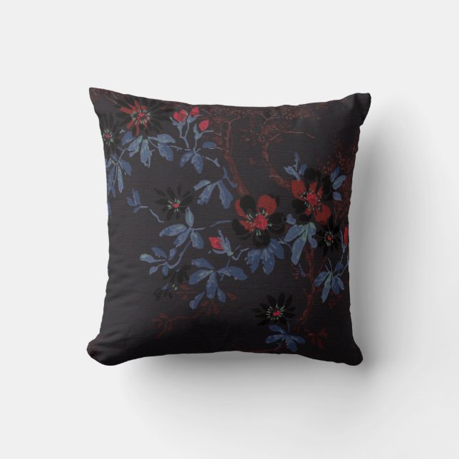 ELEGANT CHERRY BLOSSOM SILVER RED BLACK CUSHION KUSSEN (Voorkant)