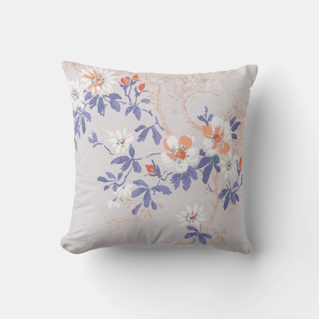 ELEGANT CHERRY BLOSSOM SILVER RED BLUE CUSHION KUSSEN (Voorkant)