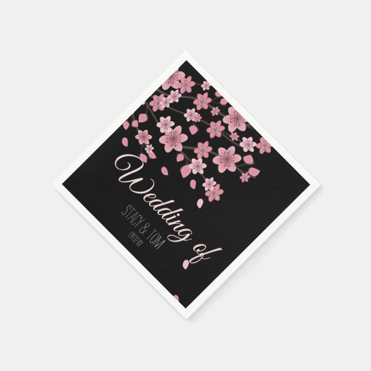 Elegant Cherry Blossom Tree Petals Black Wedding Servet (Hoek)