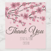 Elegant Cherry Blossom Tree Petals Pink Wedding Wijn Etiket (Enkel label)