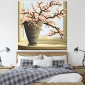 Elegant Cherry Blossom Vase by Window Canvas Print (Insitu (Slaapkamer))