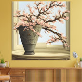 Elegant Cherry Blossom Vase by Window Canvas Print (Insitu (Woonkamer))