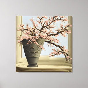 Elegant Cherry Blossom Vase by Window Canvas Print
