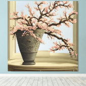 Elegant Cherry Blossom Vase by Window Canvas Print (Insitu (Houten vloer))