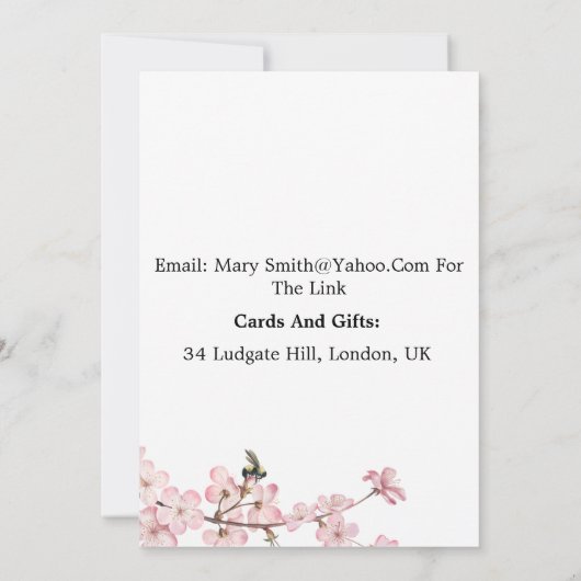 Elegant Cherry Blossom Virtual Engagement Party Kaart (Achterkant)