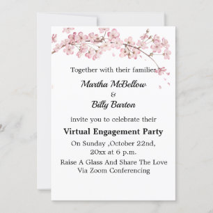 Elegant Cherry Blossom Virtual Engagement Party Kaart