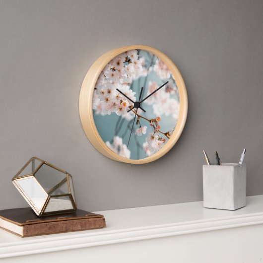 Elegant Cherry Blossom Wall Clock with Natural Woo (Kantoor)