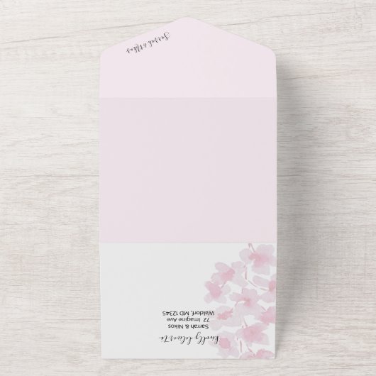 Elegant Cherry Blossom Waterverf Handgeschilderd All In One Uitnodiging (Buitenkant)