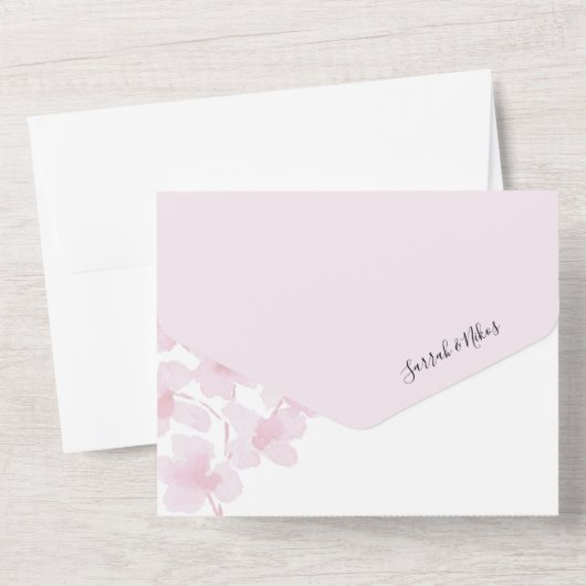 Elegant Cherry Blossom Waterverf Handgeschilderd All In One Uitnodiging (Achterkant)