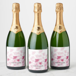 Elegant Cherry Blossom Waterverf Handgeschilderd Sparkling Wijnetiket