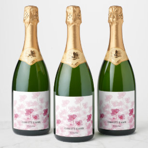 Elegant Cherry Blossom Waterverf Handgeschilderd Sparkling Wijnetiket
