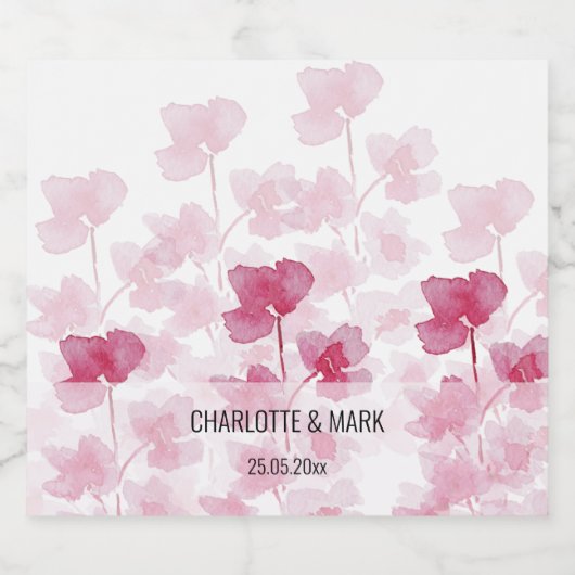 Elegant Cherry Blossom Waterverf Handgeschilderd Sparkling Wijnetiket (Enkel label)