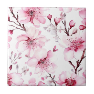 Elegant Cherry Blossom Waterverf Pattern Tegeltje