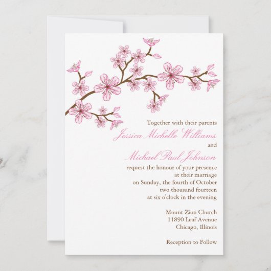 Elegant Cherry Blossom Wedding Kaart (Voorkant)