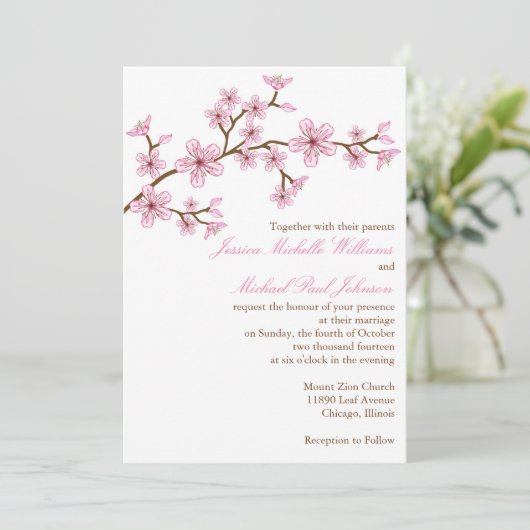 Elegant Cherry Blossom Wedding Kaart (Staand voorkant)