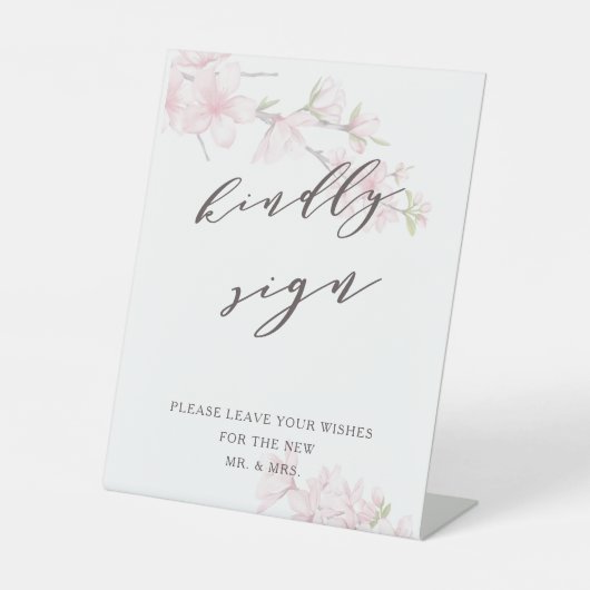 Elegant Cherry Blossom Wedding Kindly Sign Reclamebord Met Voetstuk (Voorkant)