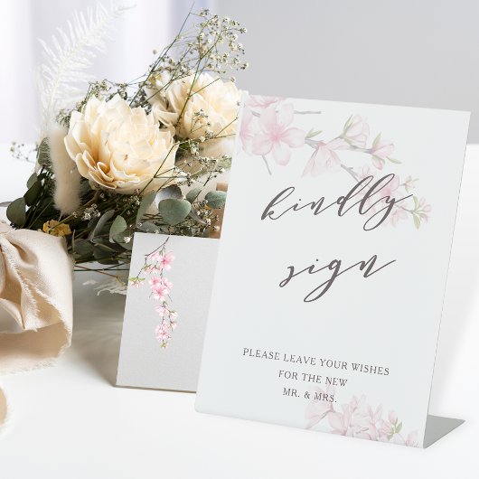 Elegant Cherry Blossom Wedding Kindly Sign Reclamebord Met Voetstuk