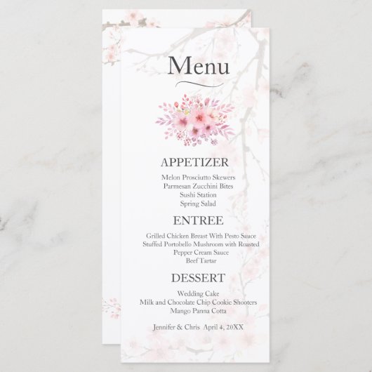 Elegant Cherry Blossom Wedding Menu (Voorkant / Achterkant)
