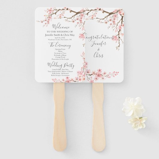 Elegant Cherry Blossom Wedding Programme Handwaaier (Voorkant en achterkant)