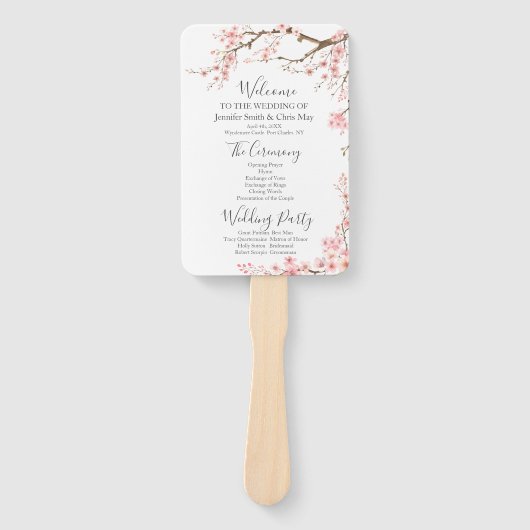 Elegant Cherry Blossom Wedding Programme Handwaaier (Voorkant)