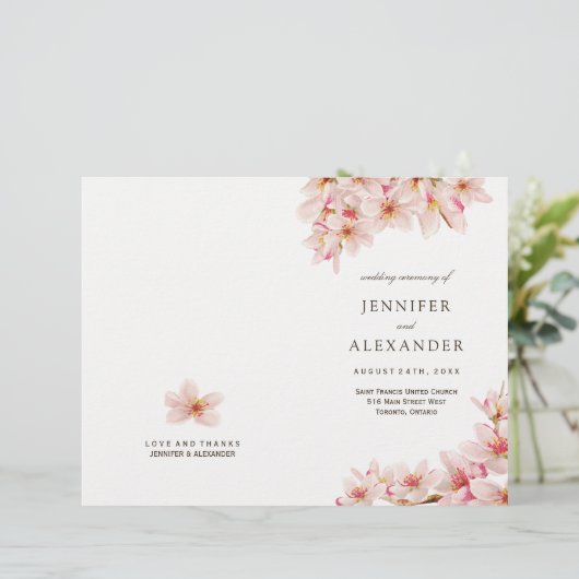 Elegant Cherry Blossom Wedding Programs (Staand voorkant)