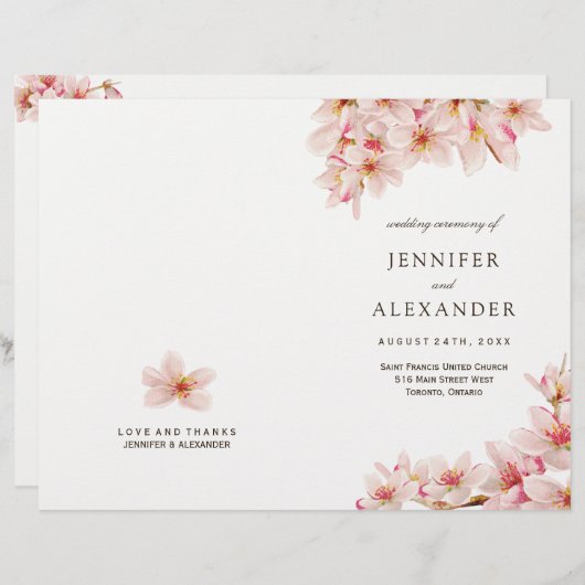 Elegant Cherry Blossom Wedding Programs (Voorkant / Achterkant)