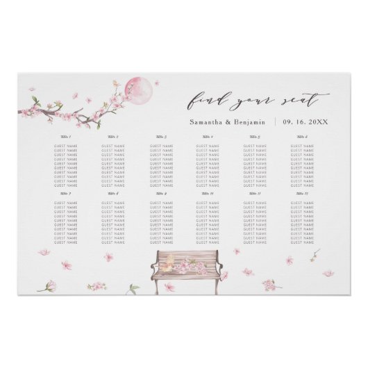 Elegant Cherry Blossom Wedding Seding Chart Perfect Poster (Voorkant)