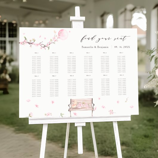 Elegant Cherry Blossom Wedding Seding Chart Perfect Poster